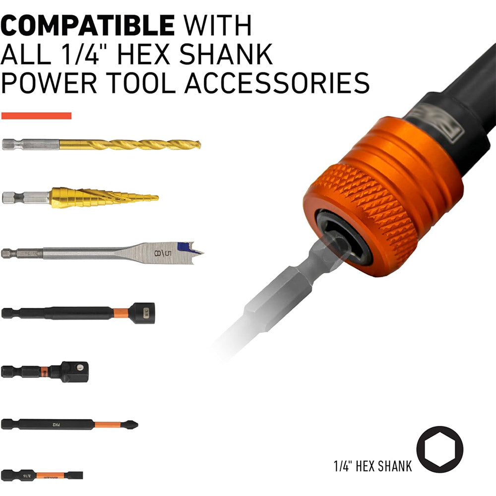 5-Piece ¼-Inch Hex Shank Bit Holder Keychain Set — Quick-Release Bit Holder Kit (with Carabiner)