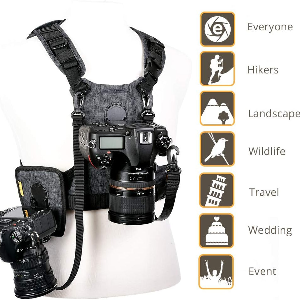 Single Camera Vest Harness System — Grey Professional Dual-Camera Quick-Switch Carrier