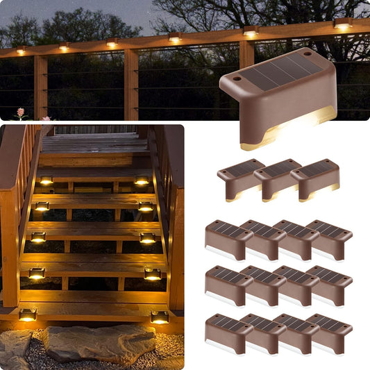 Solar Deck Lights | Set of 16, Waterproof, for Outdoor Stairs, Steps, Fences, Railings, Patios