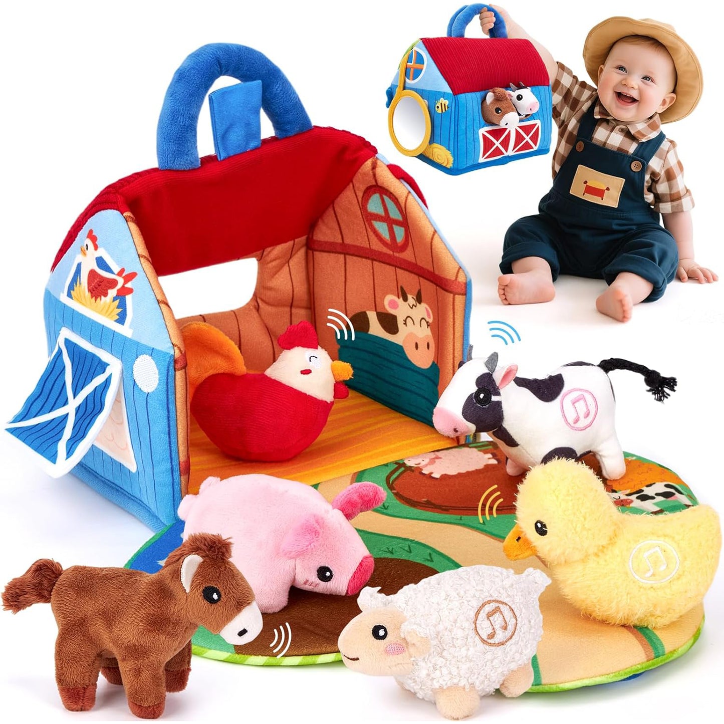 Surprise Barn - Sensory Toy for Babies 6-12 Months with Plush Farm Animals and Realistic Sounds