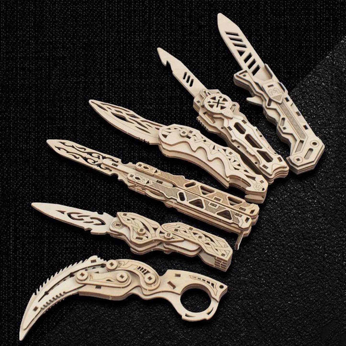 Wooden folding puzzle knife (different styles)