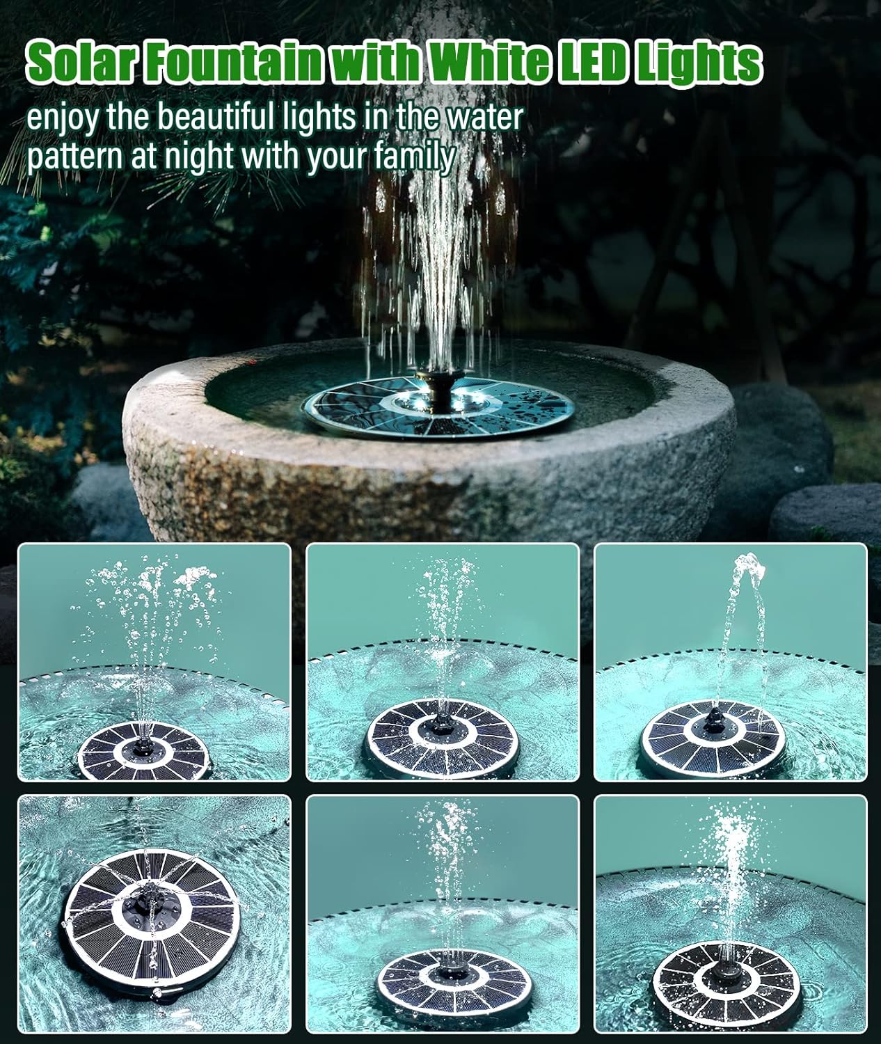 Solar Fountain – Upgraded Glass Panel Floating Bird Bath Fountain for Garden & Pond