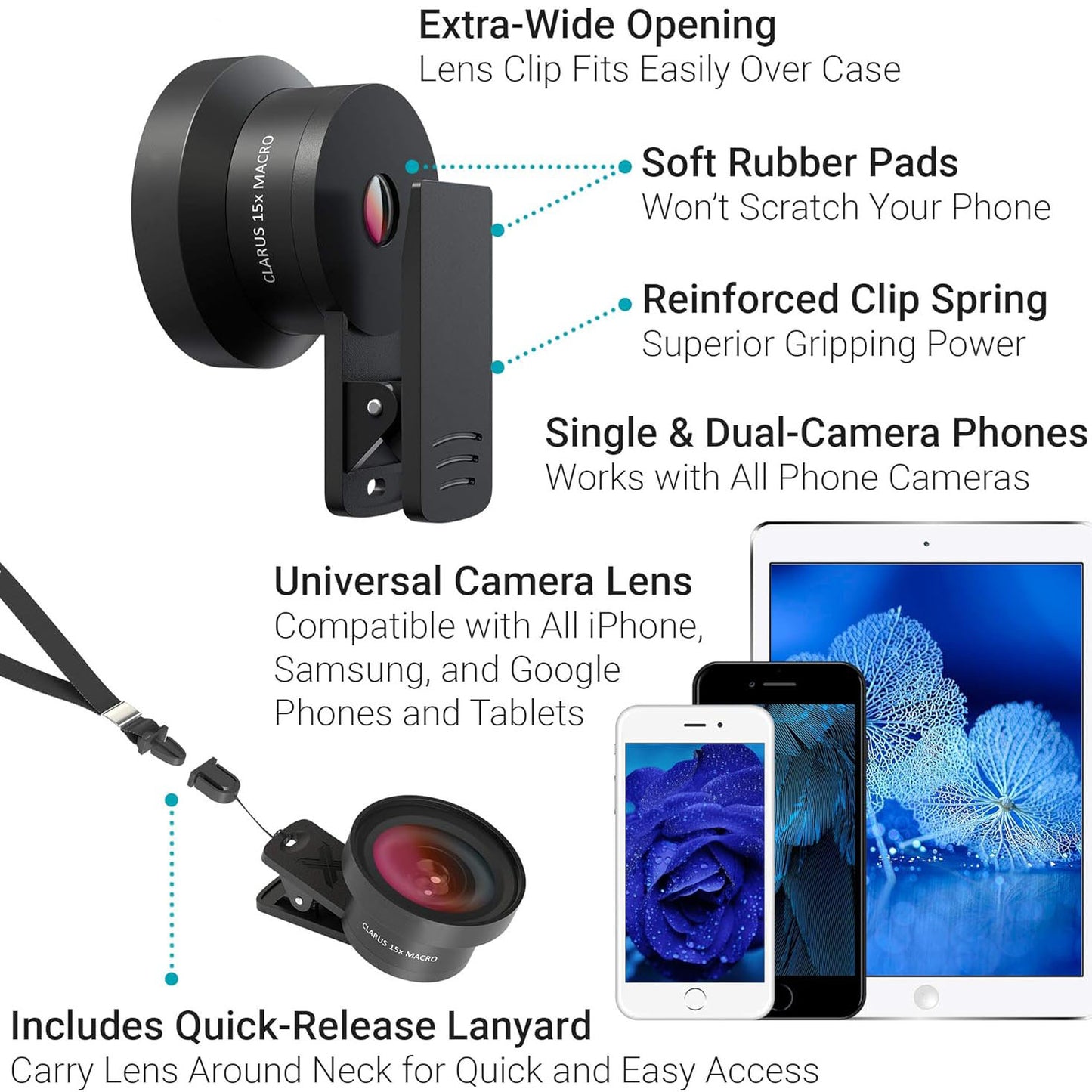 Pro Lens Kit for iPhone & Android – Macro and Wide Angle with LED Light