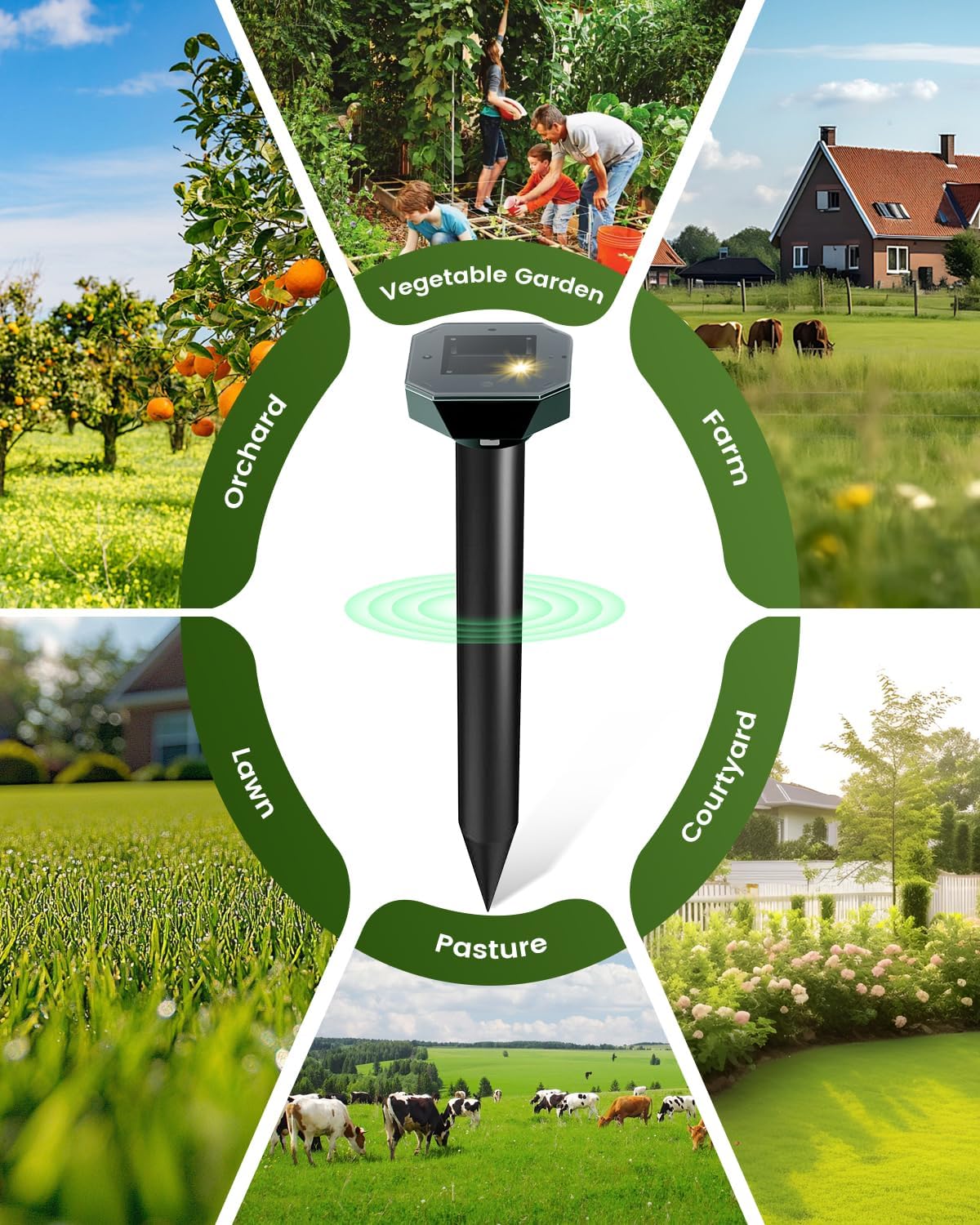 Solar-Powered Ultrasonic Animal Repeller, IP65 Waterproof, Effective for Snakes, Moles, Rabbits