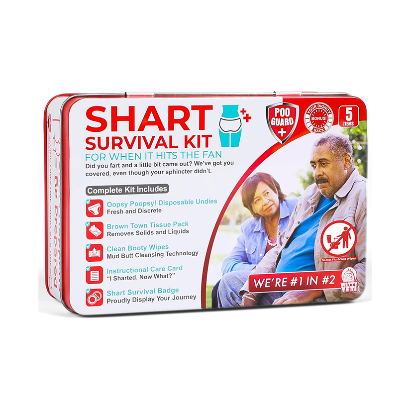 The prank poop kit includes wet wipes and disposable underwear