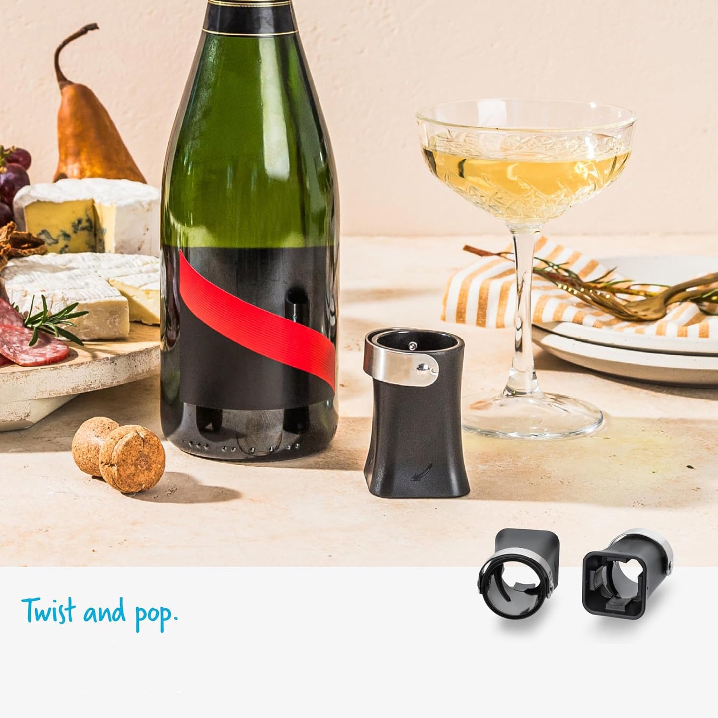Safe, Fast, and Convenient Champagne Opener | Cork Popper & Catcher | Black