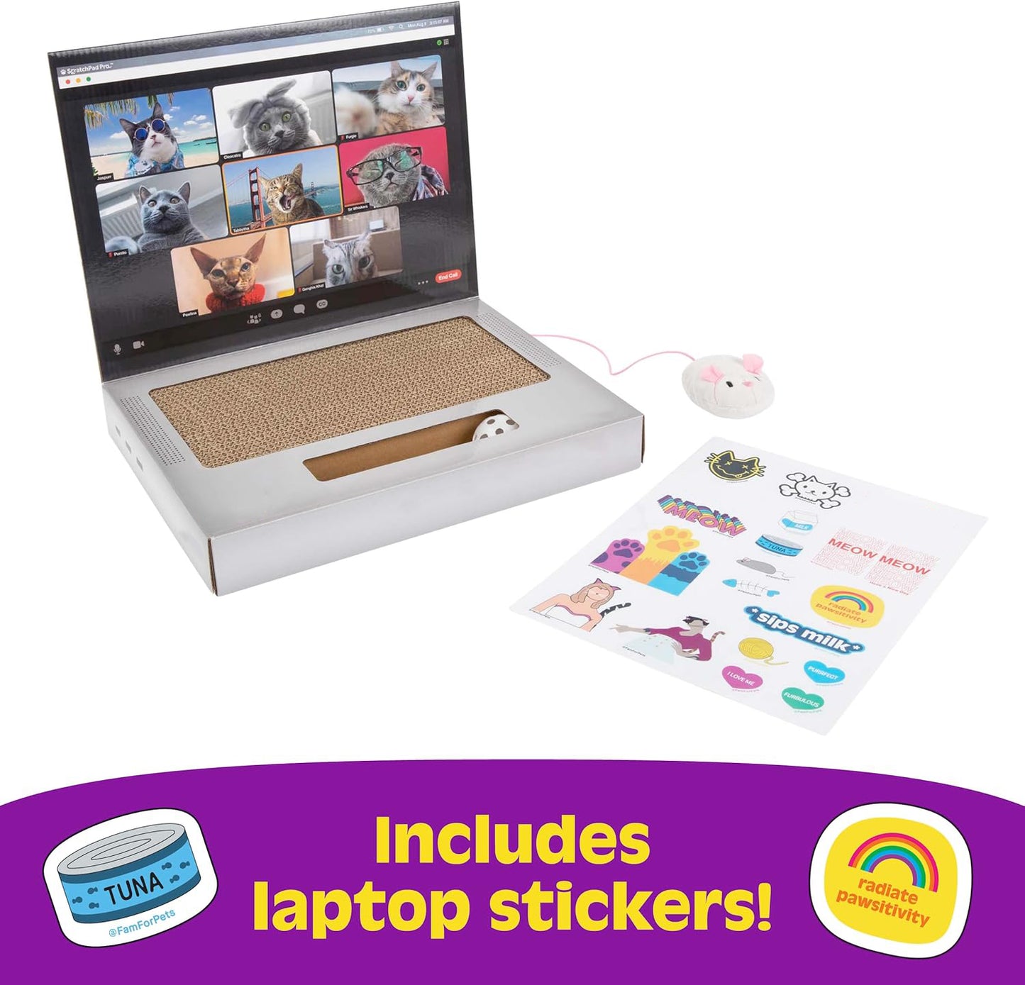 Laptop Cat Scratcher – Unique 3-in-1 Cat Toy with Stickers for Interactive Play