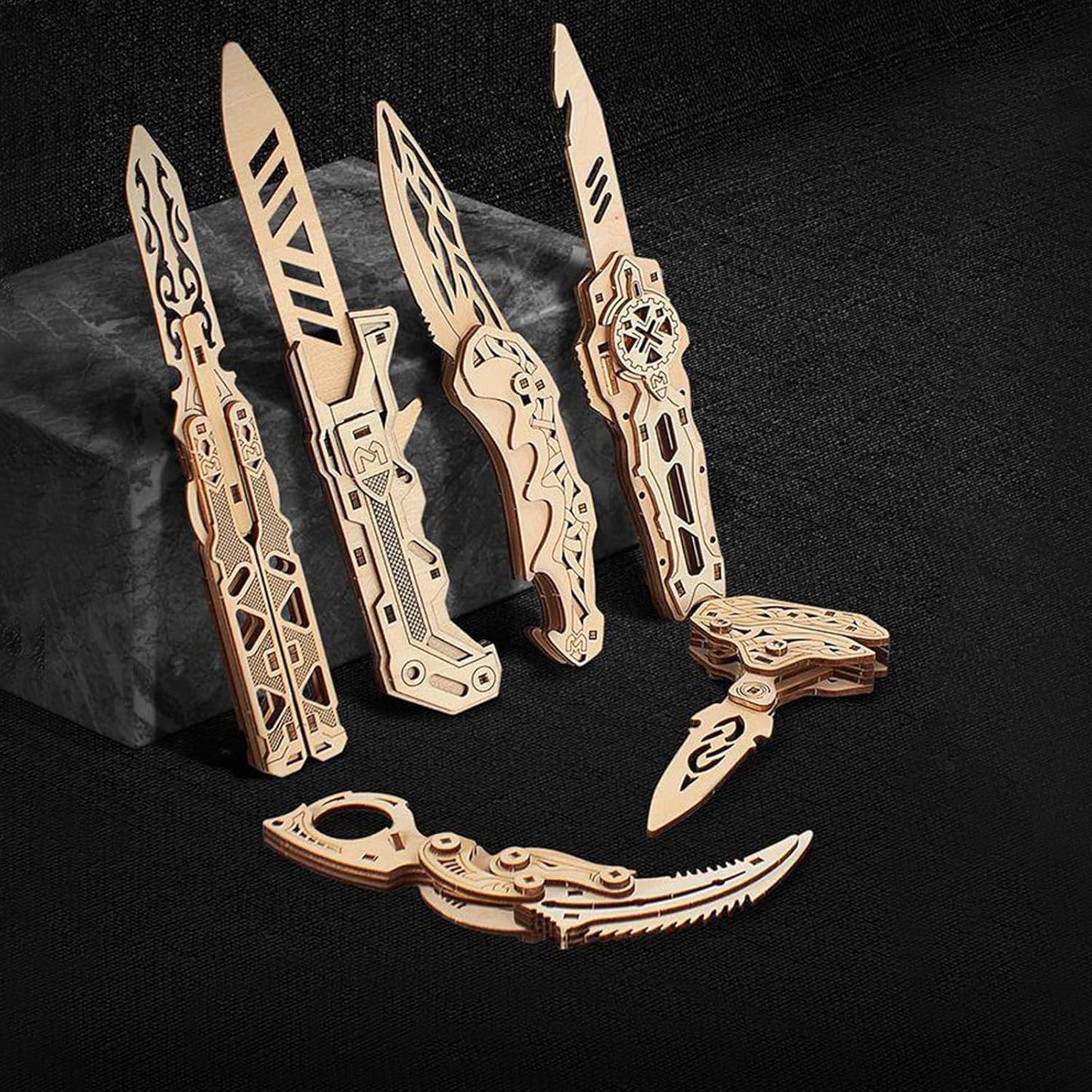 Wooden folding puzzle knife (different styles)