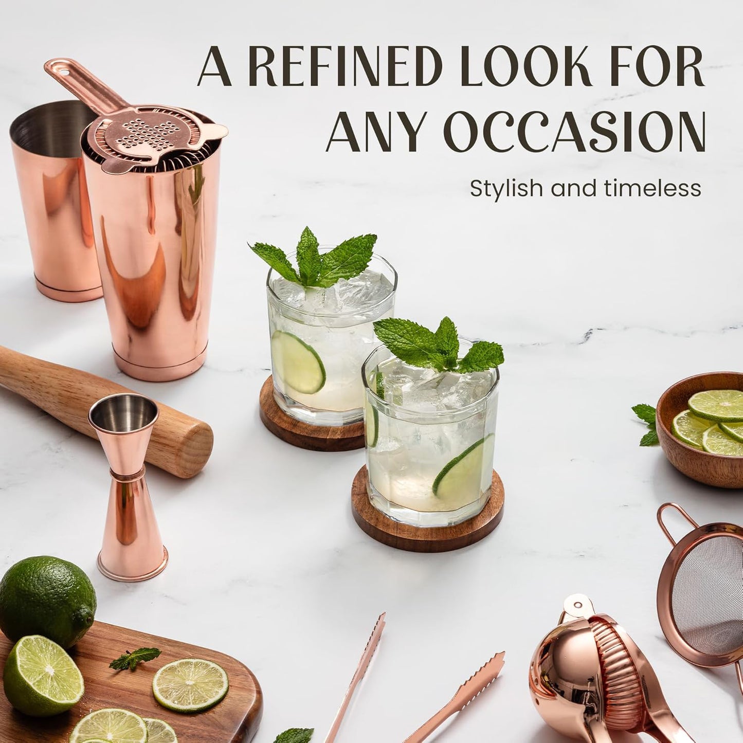 Travel Bartender Kit | Professional 17-Piece Copper Bar Tools Set with Portable Bar Bag