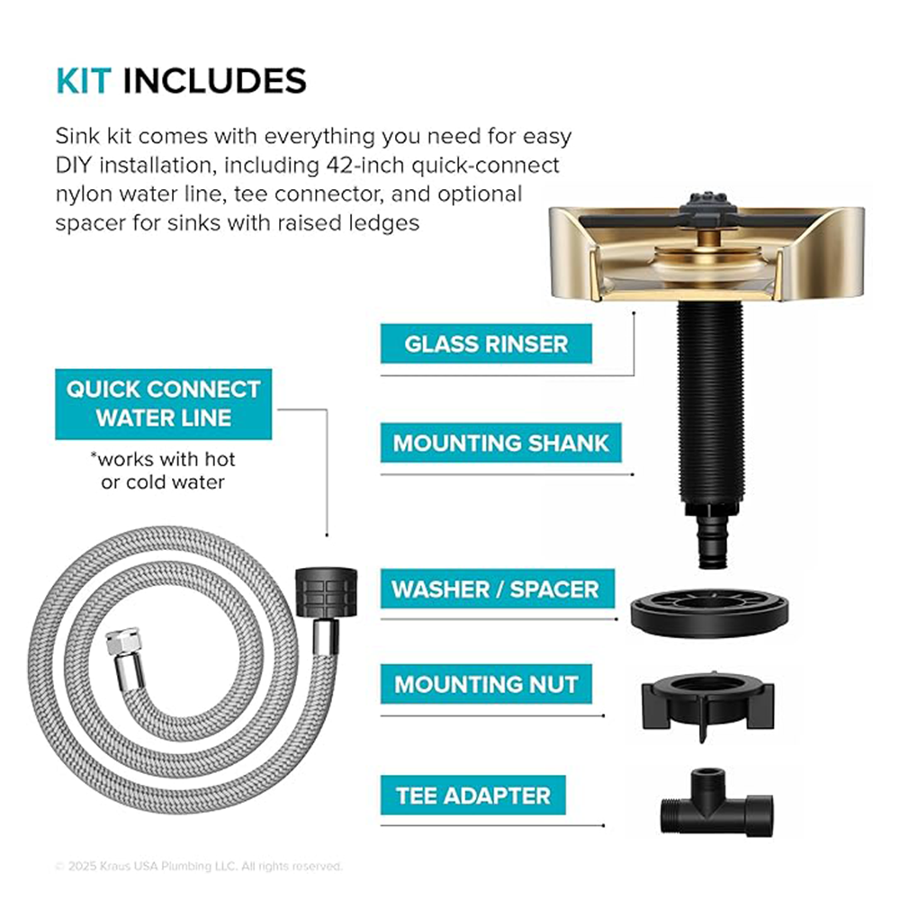 Kitchen sink glass washer with water-stain-free brushed brass finish