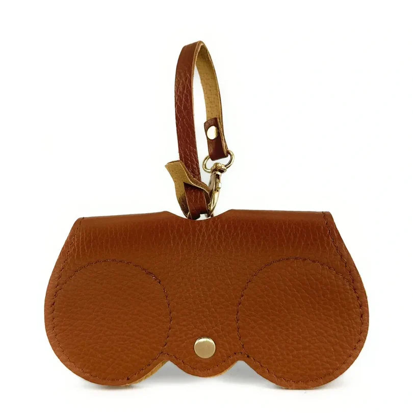 Peanut-colored grained leather eyeglass case
