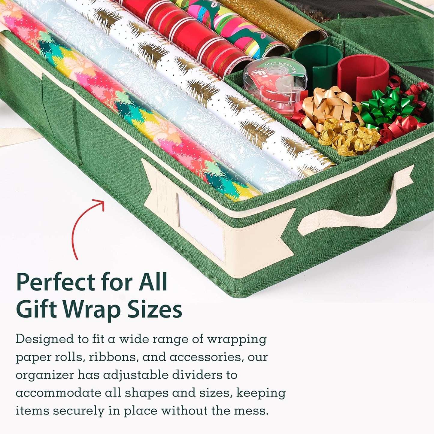 Gift Wrapping Paper Storage Organizer – Portable Case with 6 Compartments