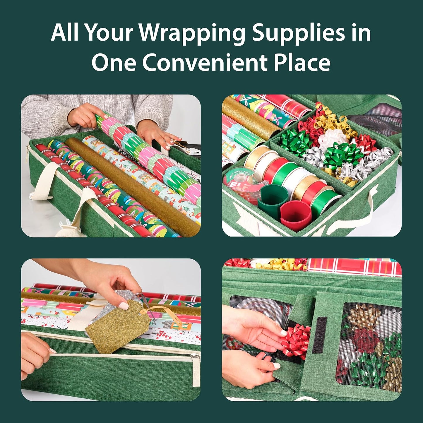 Gift Wrapping Paper Storage Organizer – Portable Case with 6 Compartments