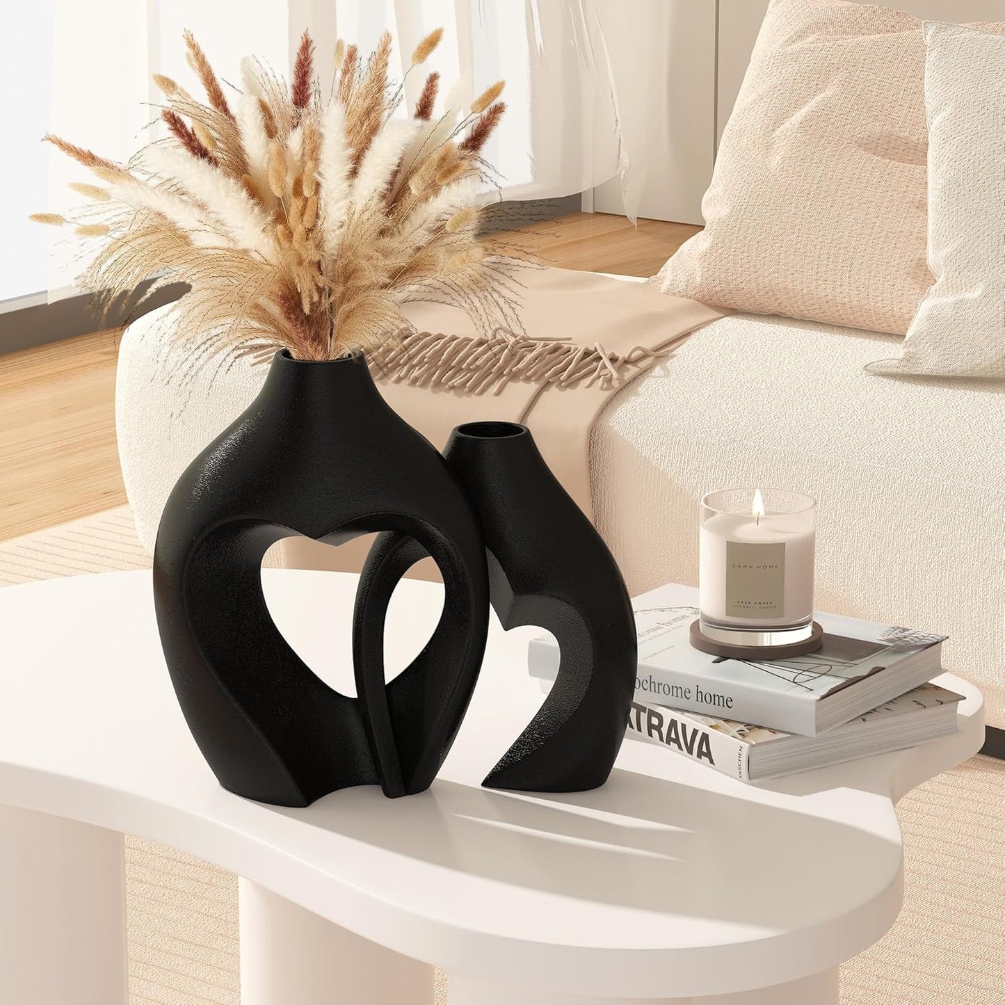 White Heart-Shaped Ceramic Vase Set