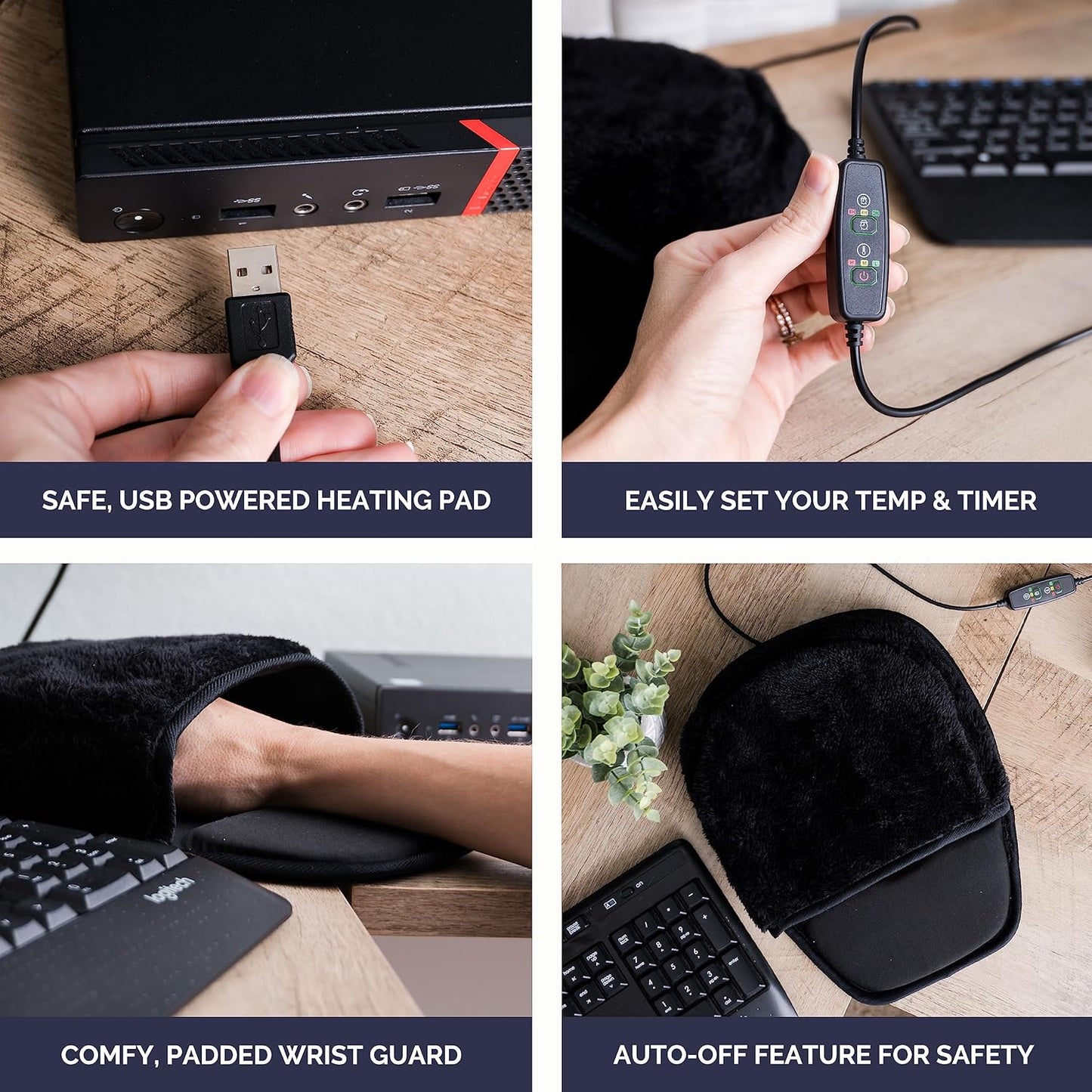 USB Heated Mouse Pad Hand Warmer - 3 Temperature and Time Settings - Includes Controller