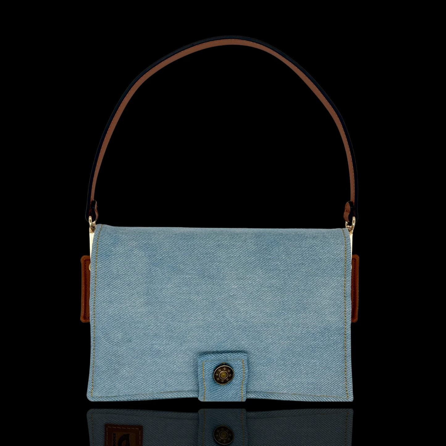 Durable Cotton Denim Book Bag – Padded Interior & Vegan Leather Details