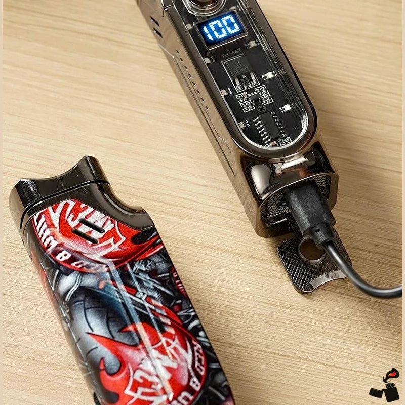 Triple Flame Lighter with Digital Display, Cigar Punch, LED Indicator, and Type-C Charging