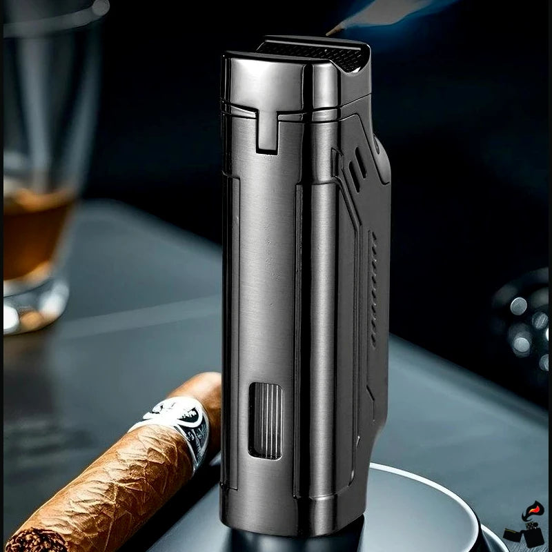 Triple Flame Lighter with Digital Display, Cigar Punch, LED Indicator, and Type-C Charging