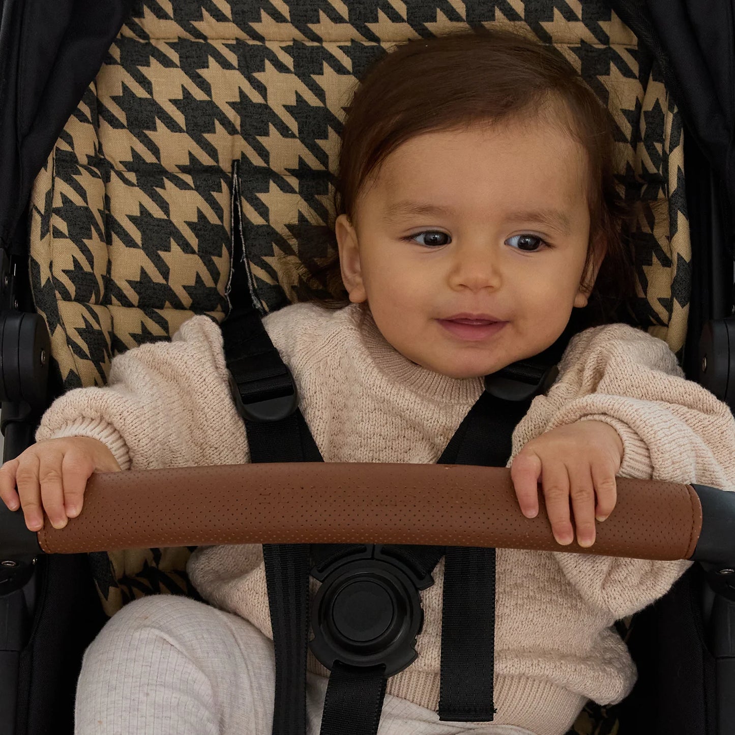 Natural Striped Universal Linen Stroller Pad – Hypoallergenic, Temperature-Regulating