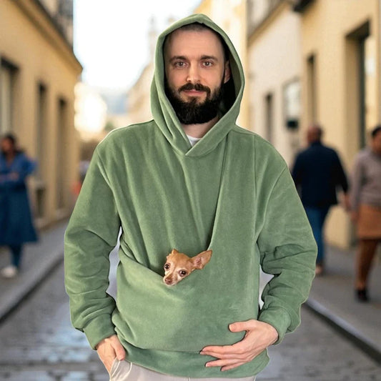 Olive Fleece Kangaroo Hoodie — Adult Oversized Casual Winter Sweatshirt