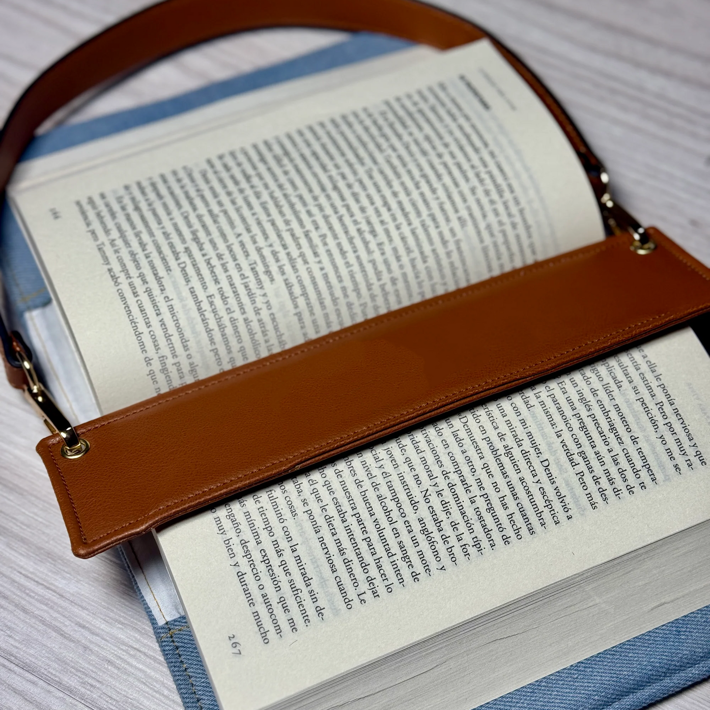 Durable Cotton Denim Book Bag – Padded Interior & Vegan Leather Details