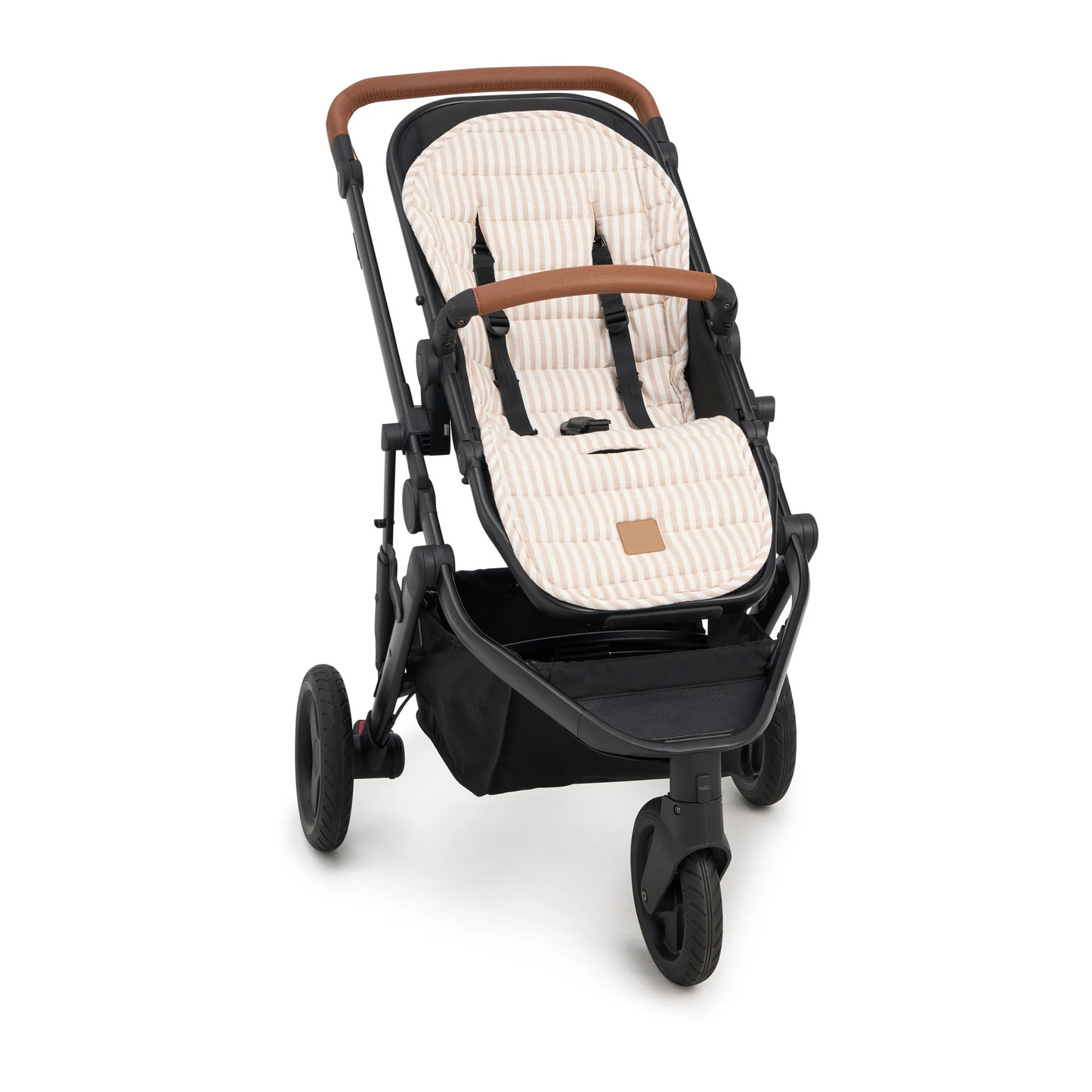 Natural Striped Universal Linen Stroller Pad – Hypoallergenic, Temperature-Regulating