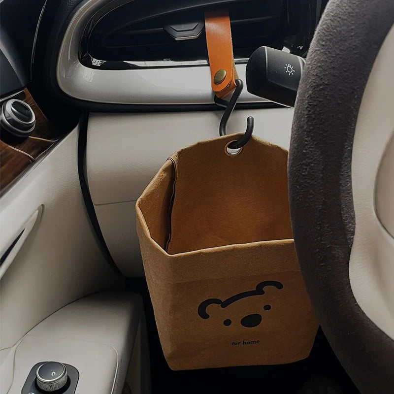 Car Kraft Paper Trash Bag — Washable Air-Vent Organizer