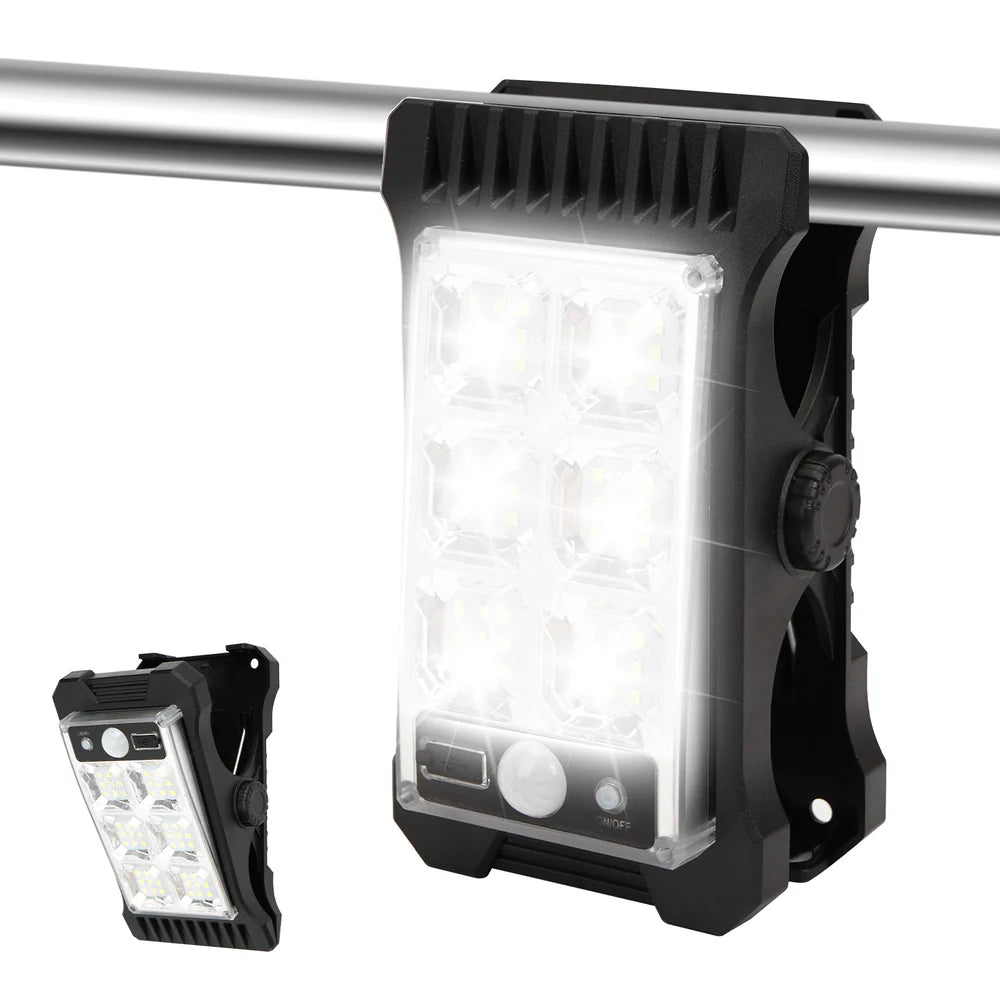 Solar Clip Light – Rechargeable Motion Sensor Outdoor Camping Lamp
