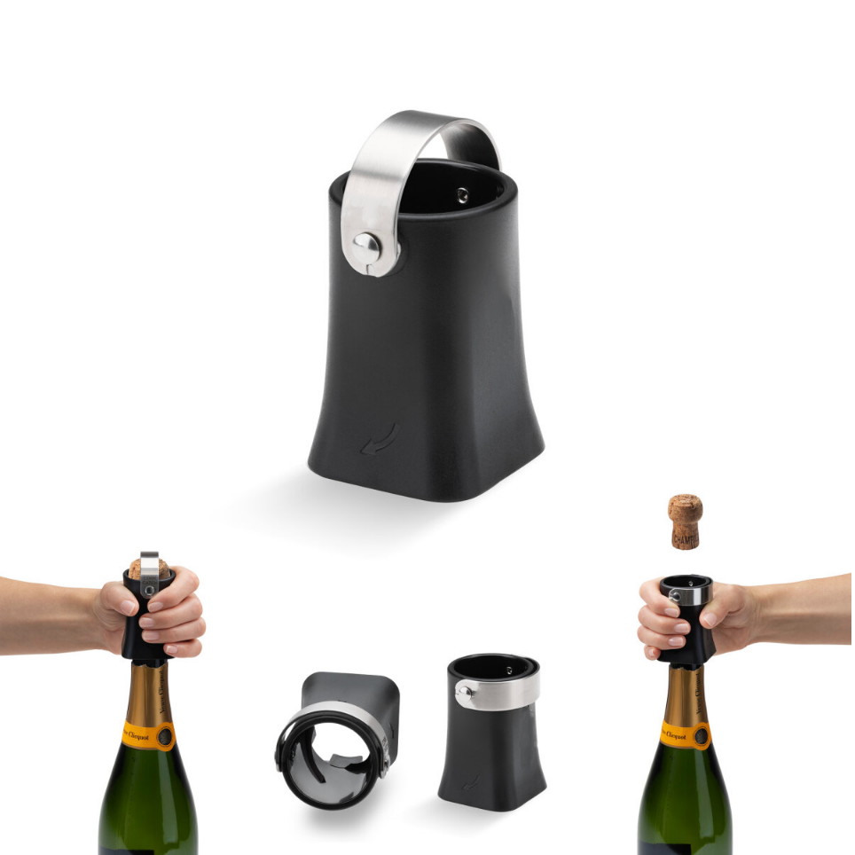 Safe, Fast, and Convenient Champagne Opener | Cork Popper & Catcher | Black
