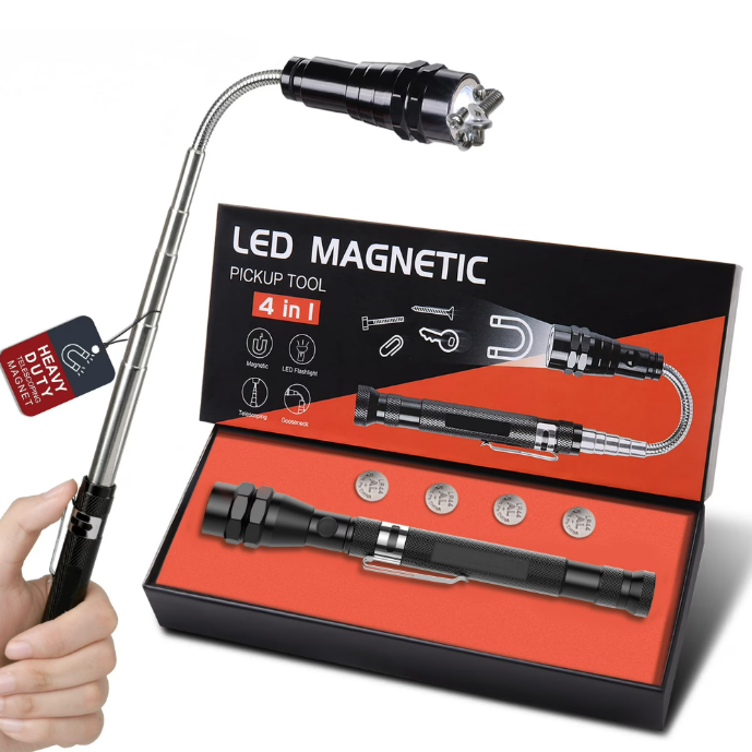 Extendable Magnetic Flashlight – LED Telescoping Magnet Pickup Tool