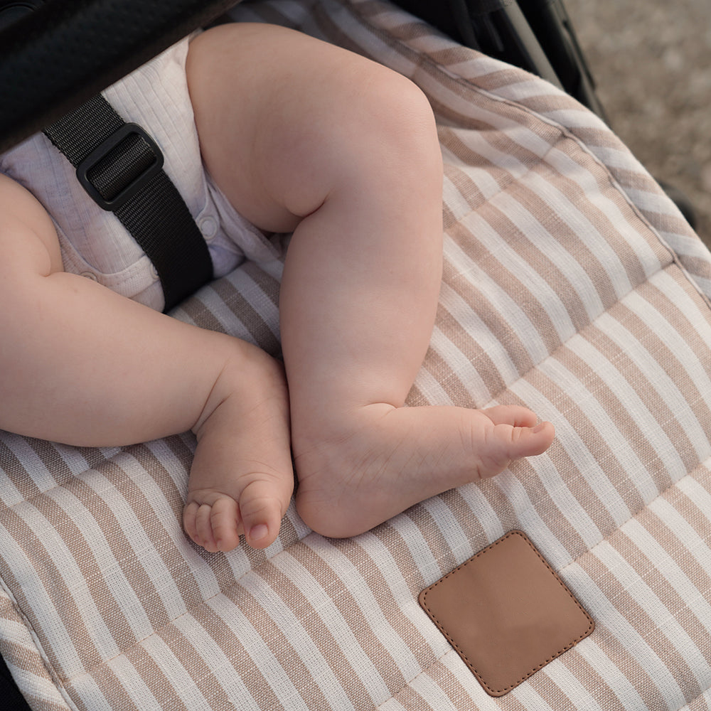 Natural Striped Universal Linen Stroller Pad – Hypoallergenic, Temperature-Regulating