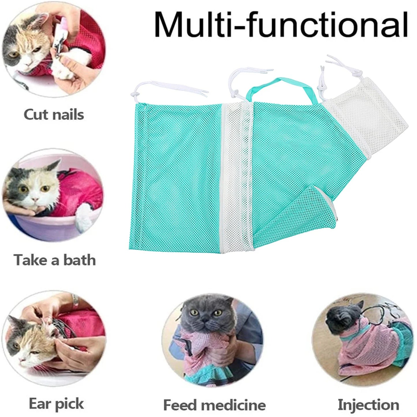 Multi-Functional Cat Grooming Restraint Bag | Soft, Breathable Mesh, Adjustable Strap