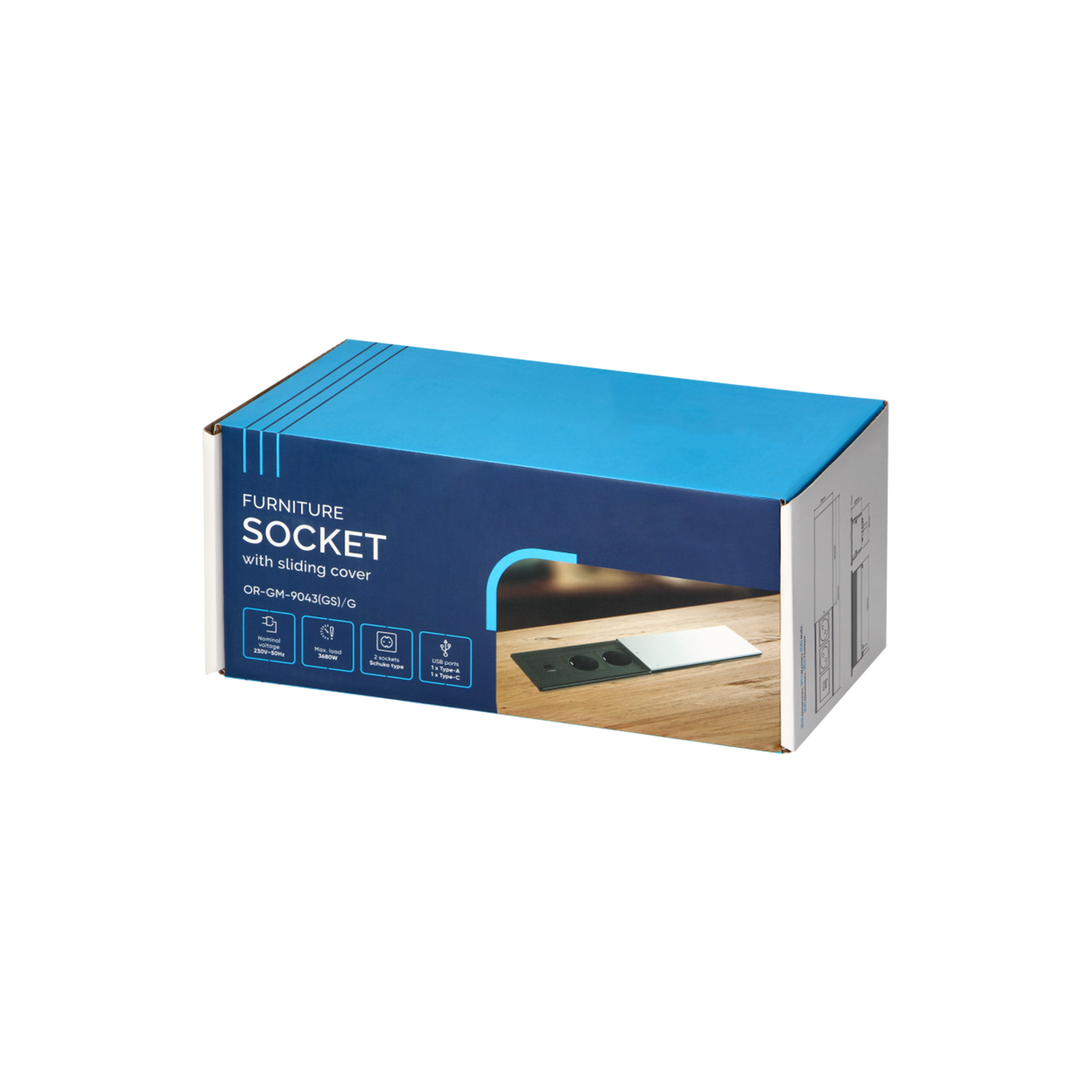 Furniture power outlet with sliding cover and 1.8-meter cable