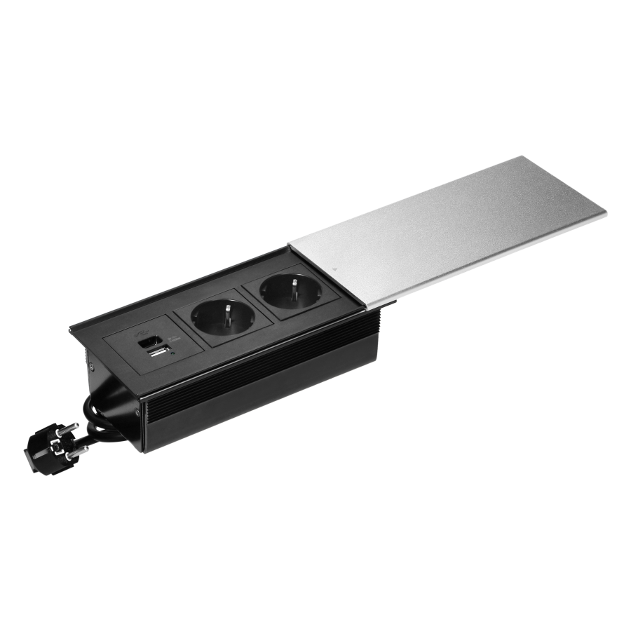 Furniture power outlet with sliding cover and 1.8-meter cable