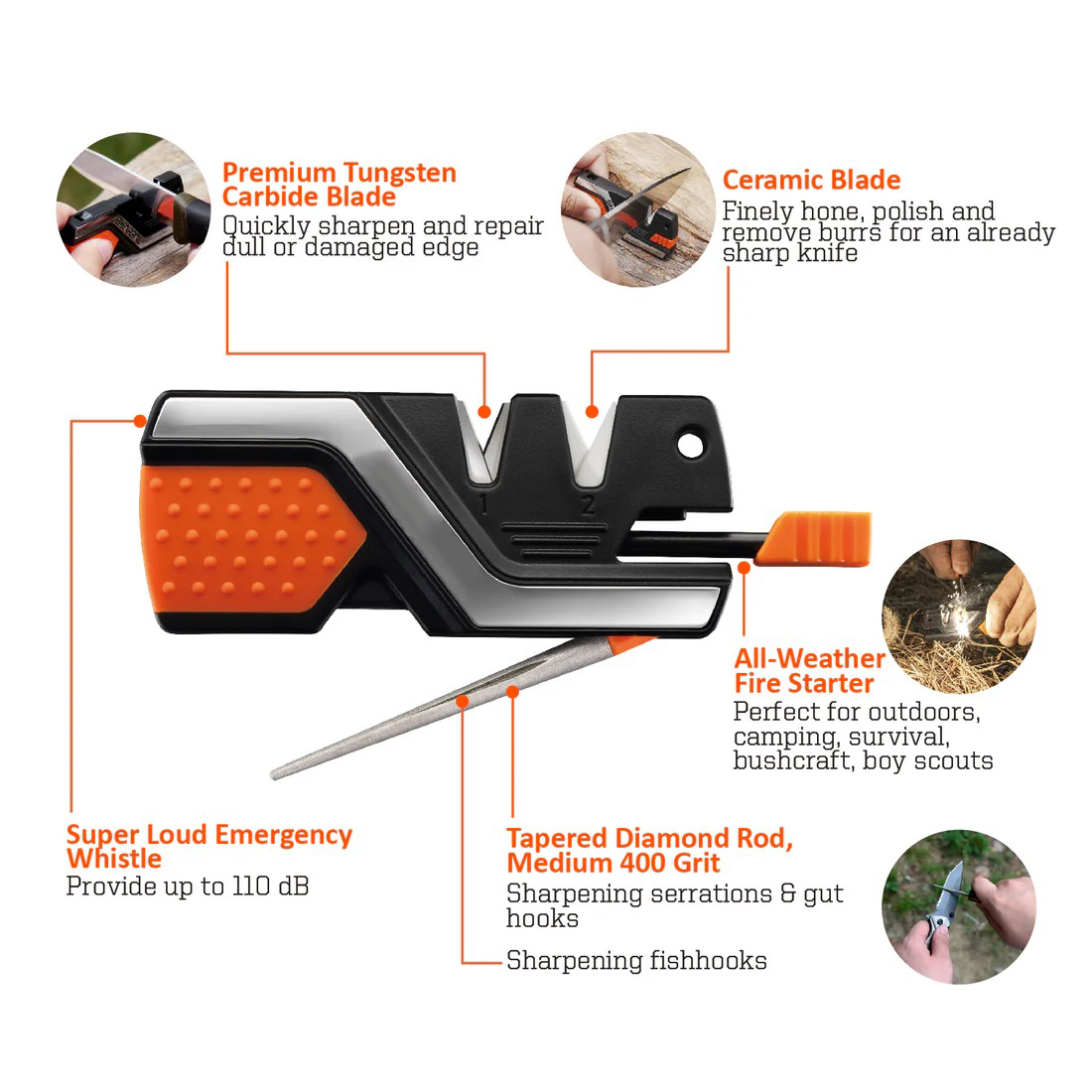 6-in-1 Knife Sharpener & Survival Tool – Multi-Functional Outdoor Companion