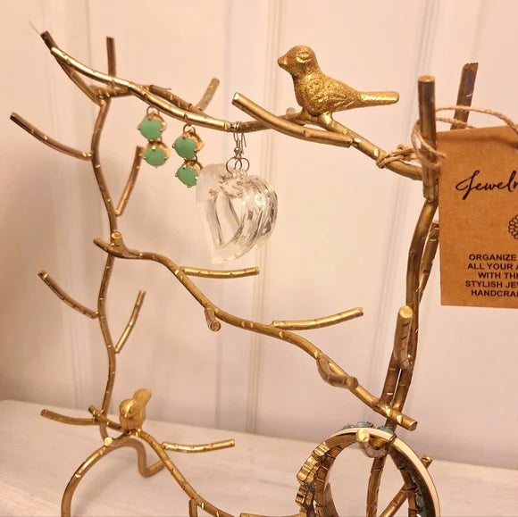 Bird-Shaped Gold Metal Jewelry Display Rack – Branch Design Storage Stand