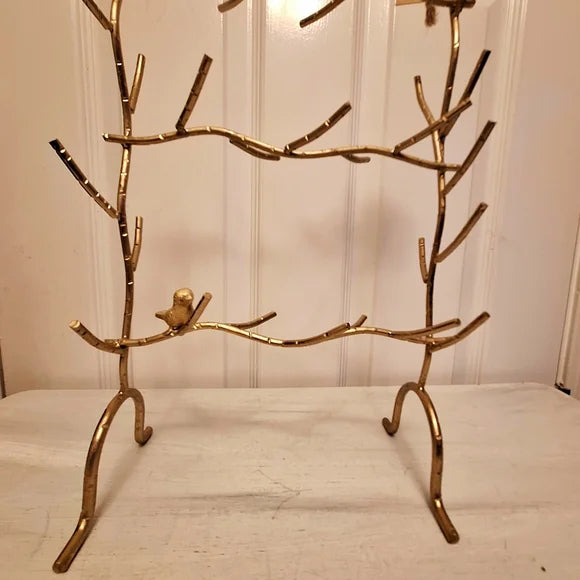 Bird-Shaped Gold Metal Jewelry Display Rack – Branch Design Storage Stand