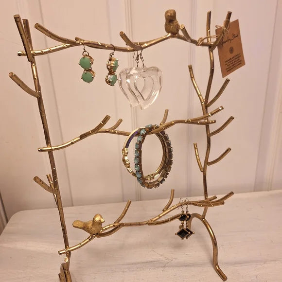 Bird-Shaped Gold Metal Jewelry Display Rack – Branch Design Storage Stand