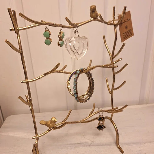 Bird-Shaped Gold Metal Jewelry Display Rack – Branch Design Storage Stand