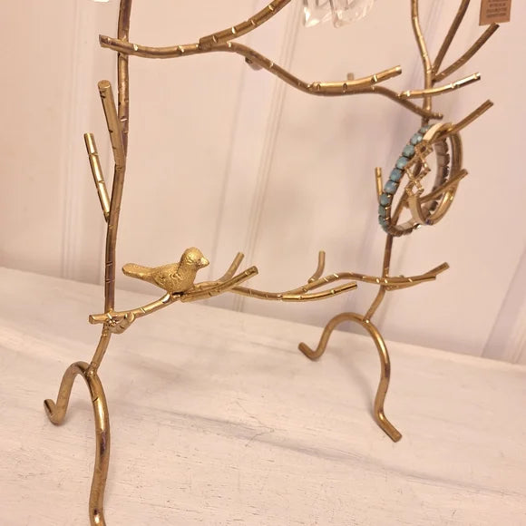 Bird-Shaped Gold Metal Jewelry Display Rack – Branch Design Storage Stand