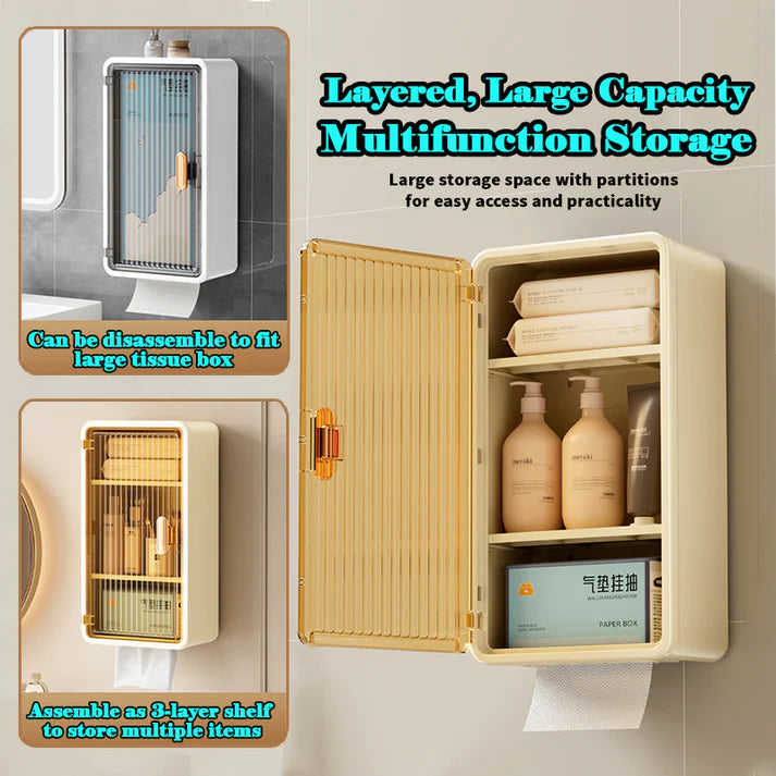 Multi-Functional Wall-Mounted Storage Cabinet with Tissue Box