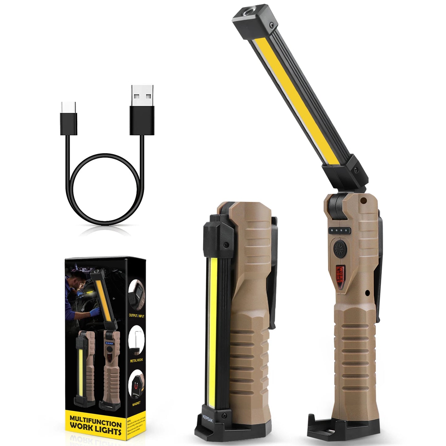 7-Mode Folding LED COB Work Light, C-Type Magnetic Emergency Flashlight