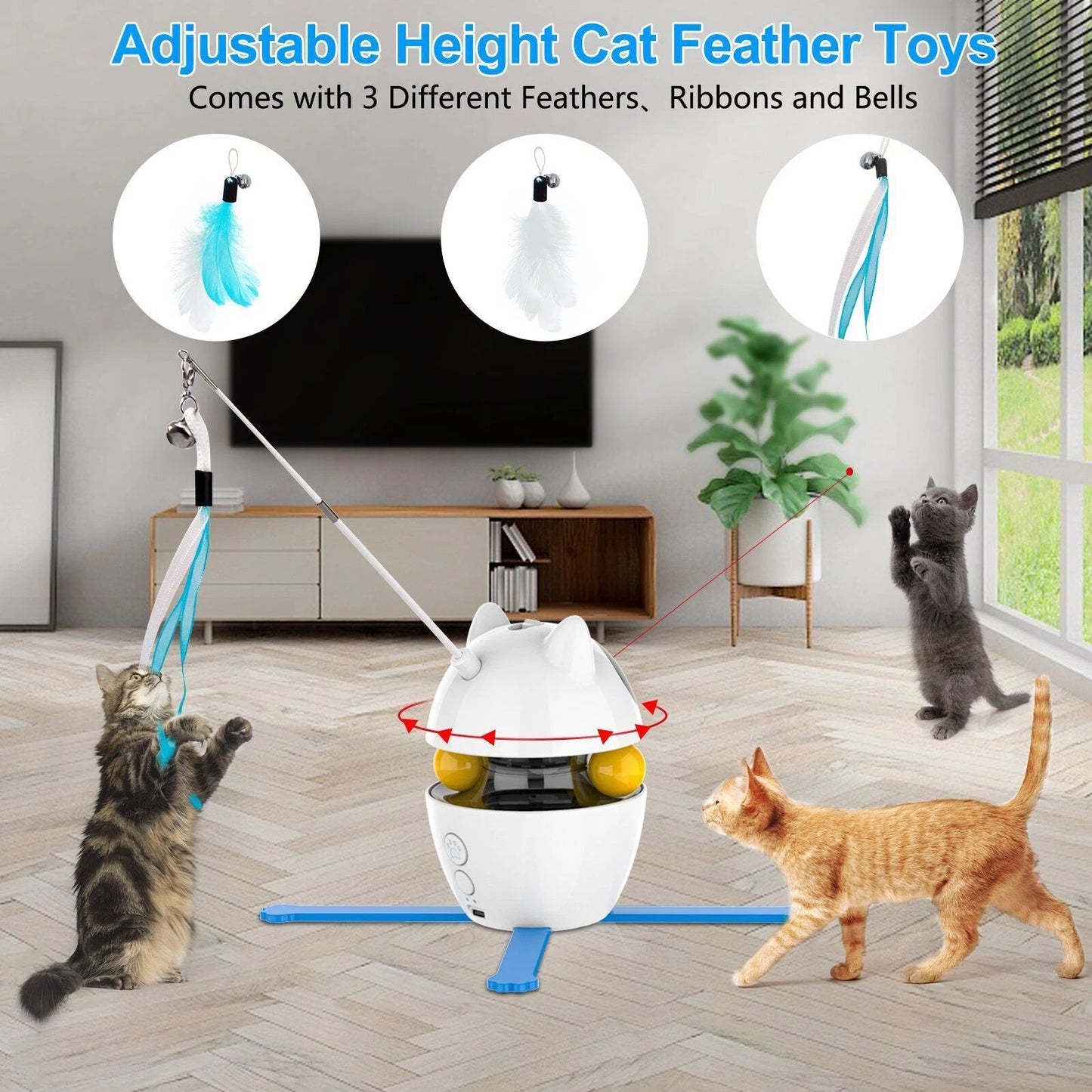 4-in-1 Automatic Interactive Cat Toy, USB Rechargeable Hands-Free Cat Teaser
