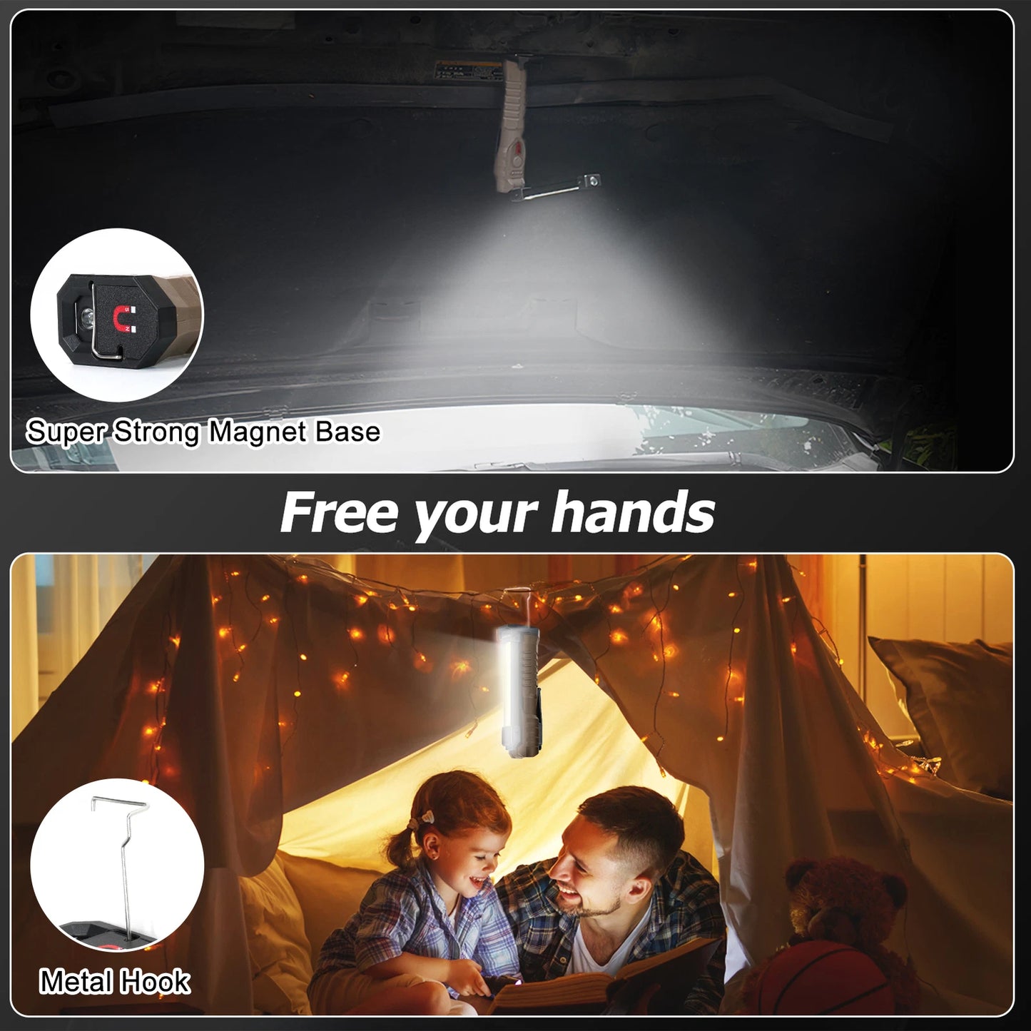 7-Mode Folding LED COB Work Light, C-Type Magnetic Emergency Flashlight