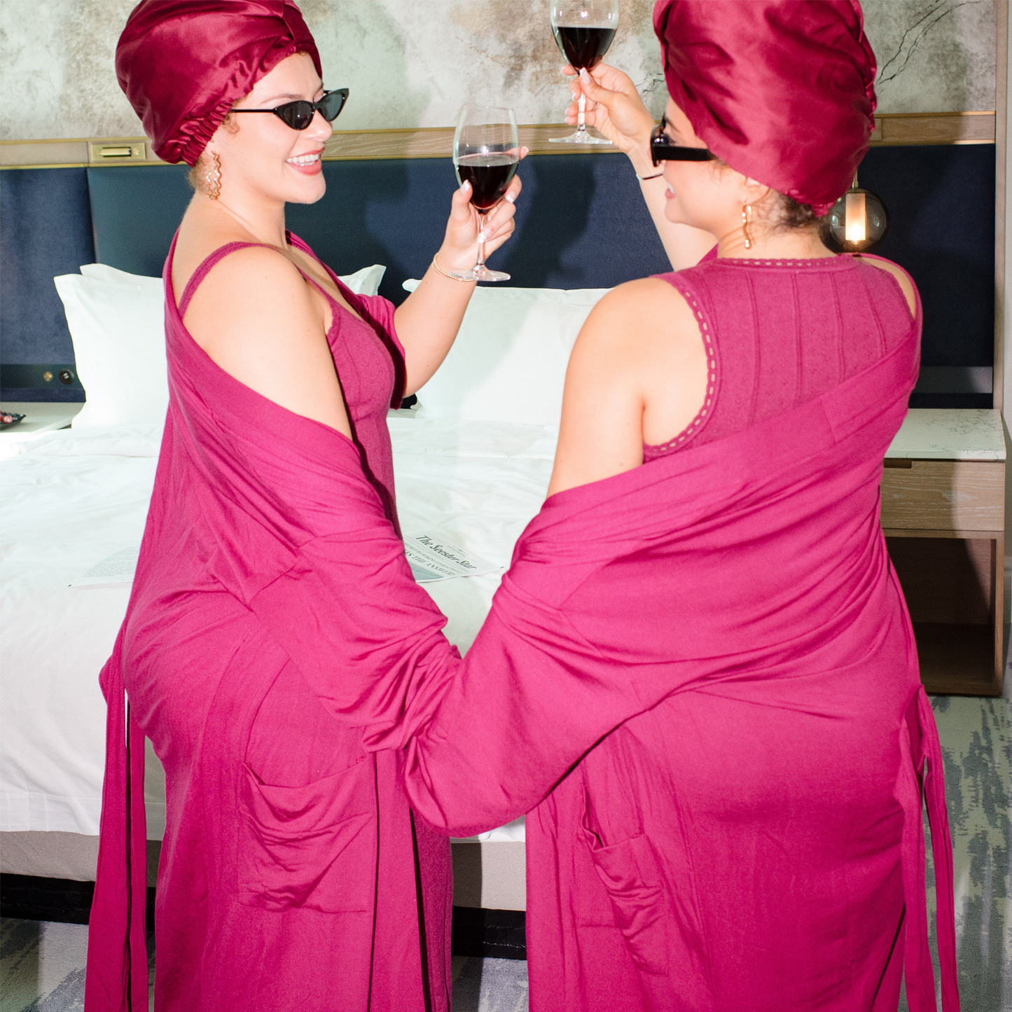 Sleep Cap - Built-in Eye Mask and Double-layered Vegan Satin, Protects Hair and Eyes for Deep Sleep